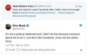 Elon Musk's tweets about Facebook Boycott